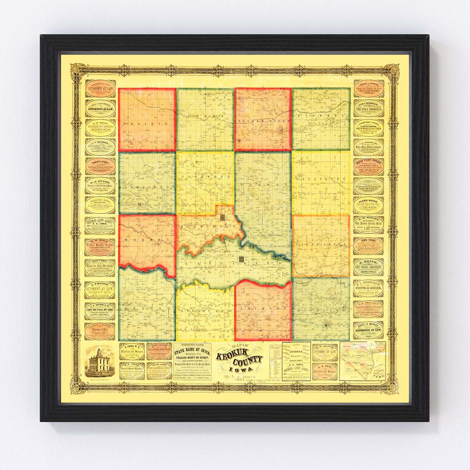 vintage map of Keokuk County, Iowa, 1861