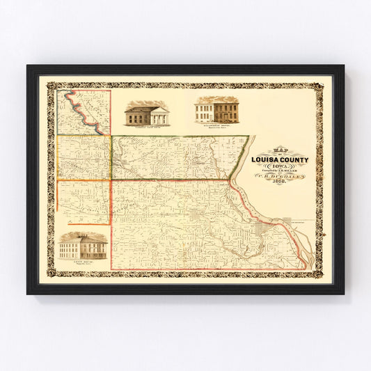 vintage map of Louisa County, Iowa, 1858