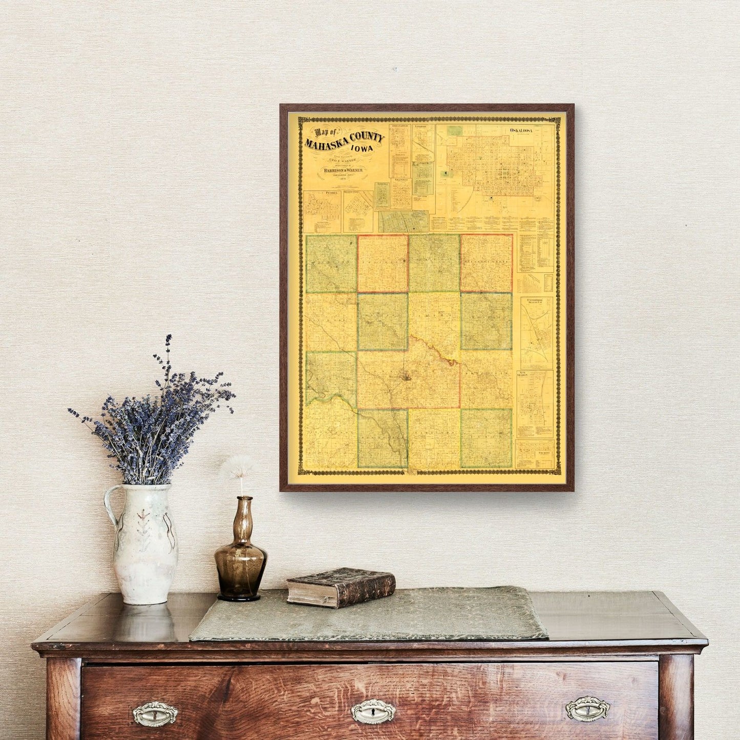Vintage Map of Mahaska County, Iowa, 1871