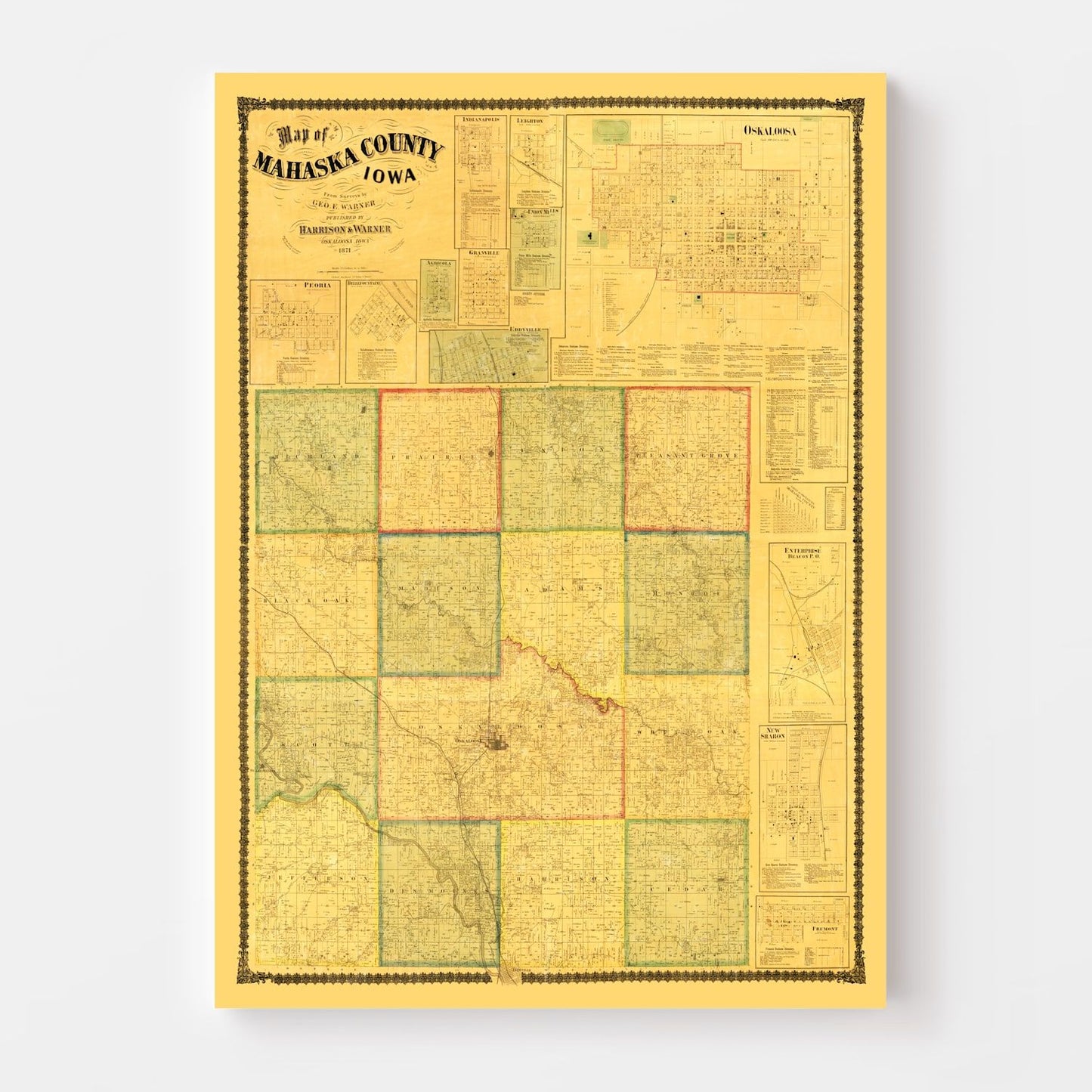 Vintage Map of Mahaska County, Iowa, 1871