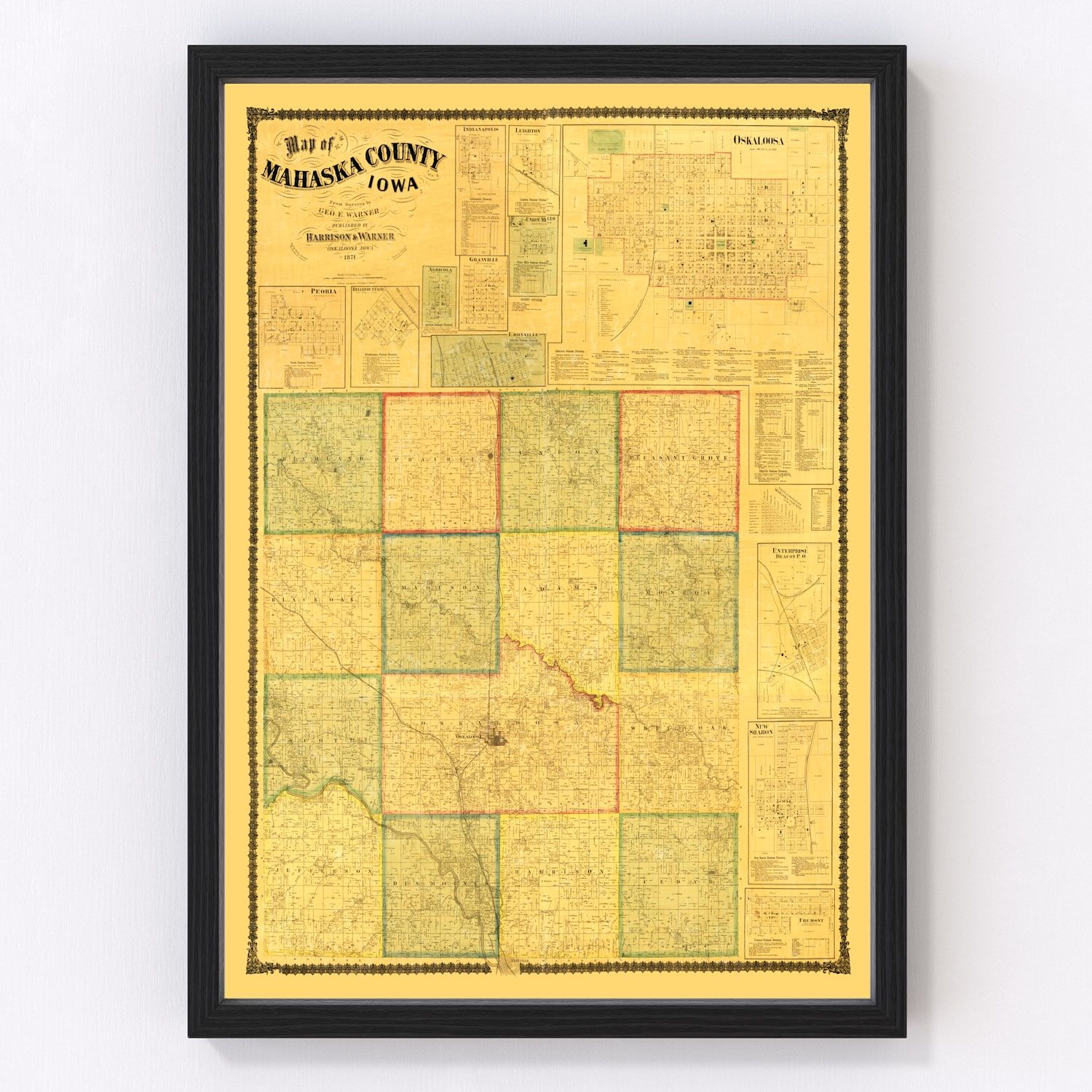 Vintage map of Mahaska County, Iowa, 1871