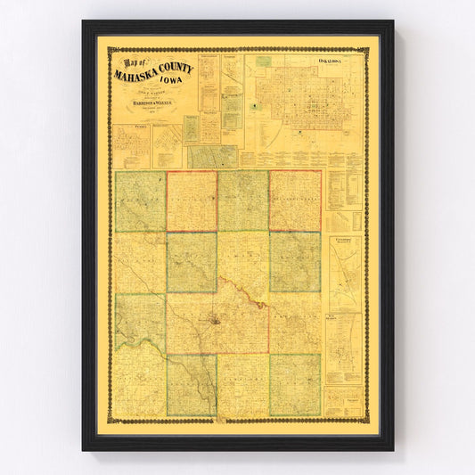 Vintage map of Mahaska County, Iowa, 1871