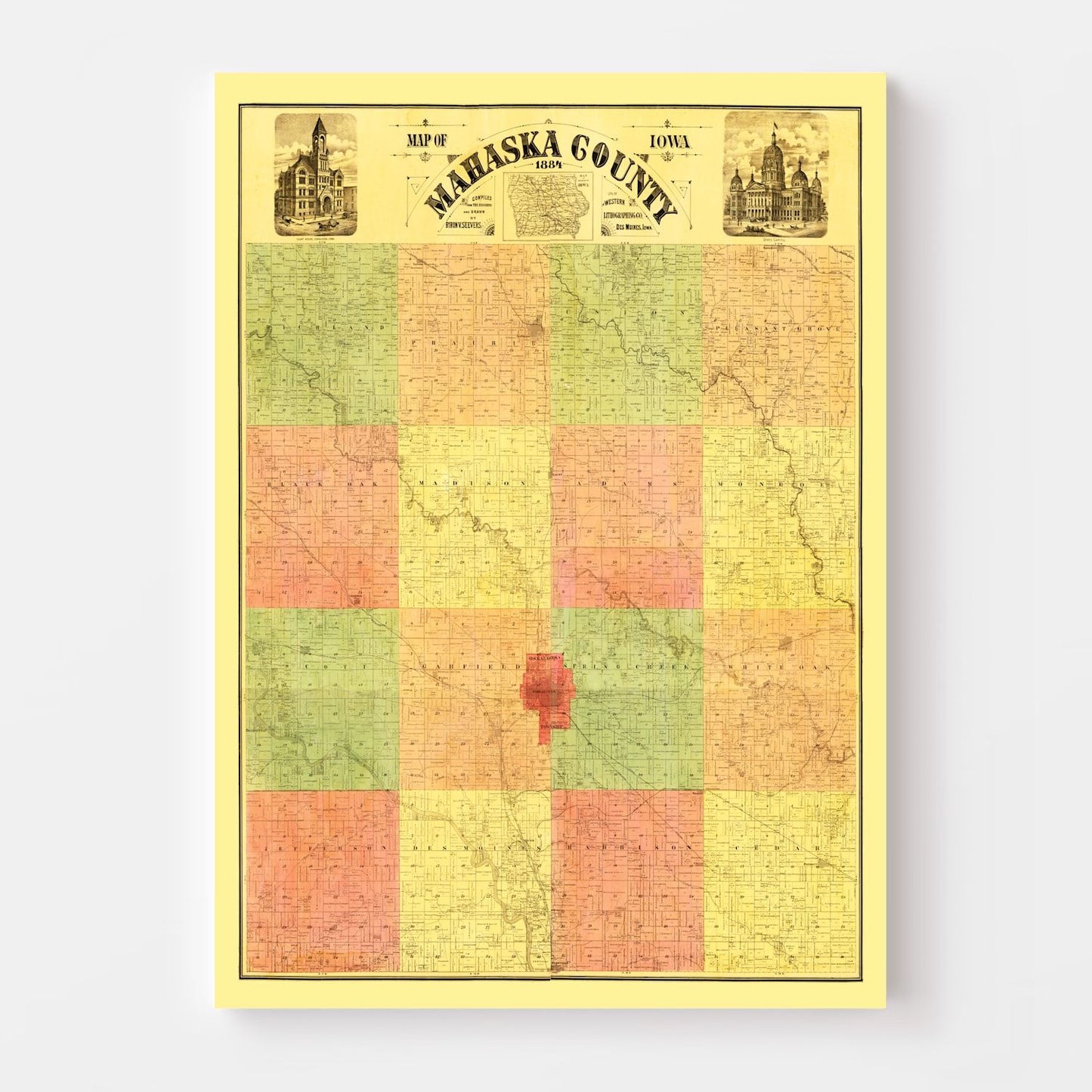 Vintage Map of Mahaska County, Iowa, 1884
