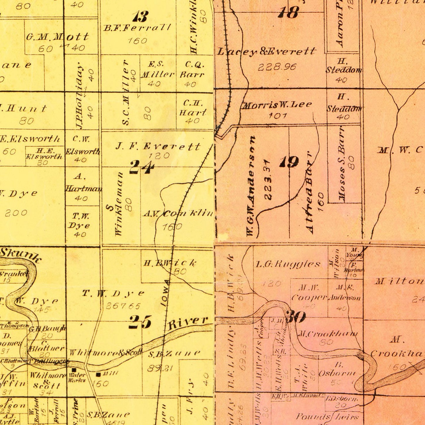 Vintage Map of Mahaska County, Iowa, 1884