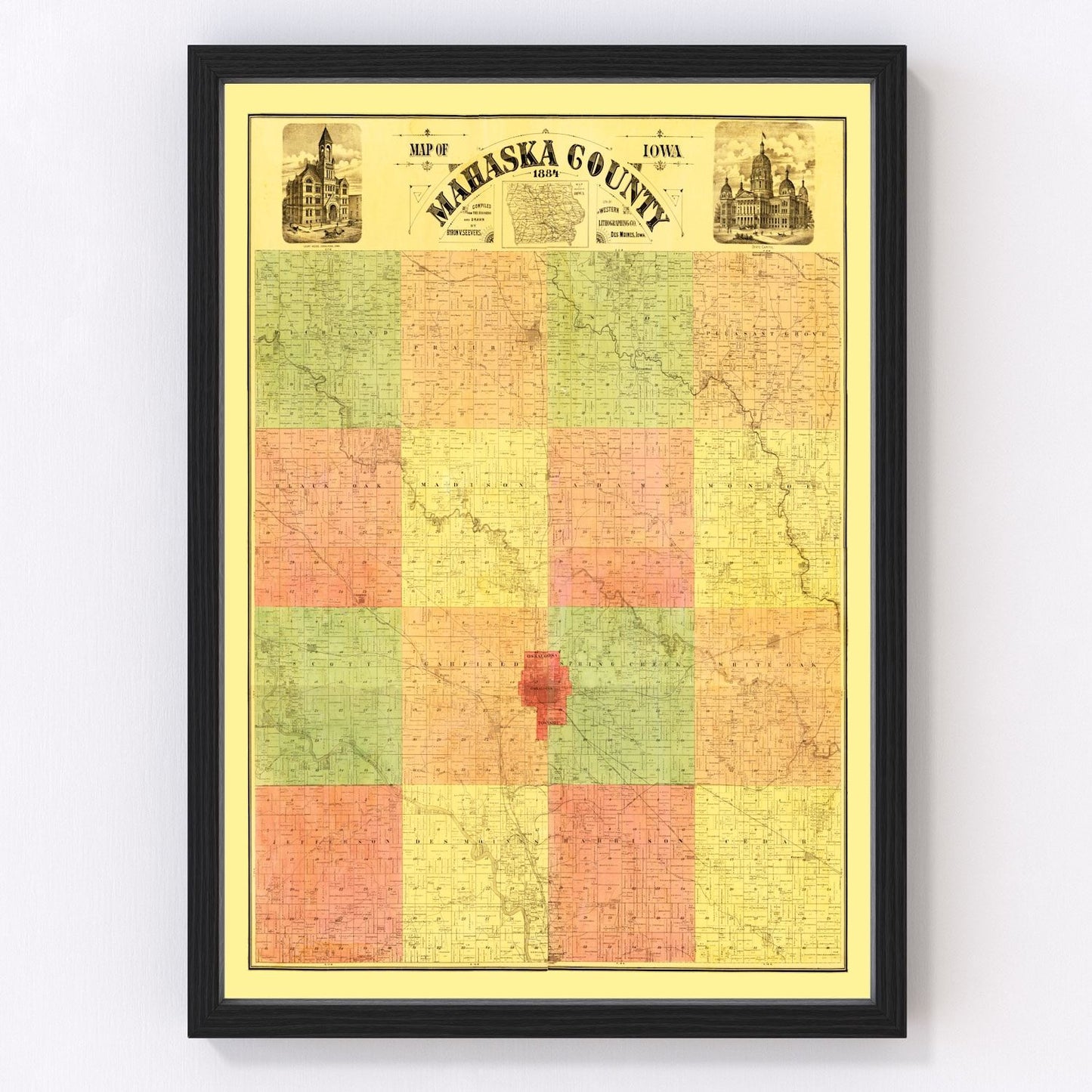 Vintage map of Mahaska County, Iowa, 1884