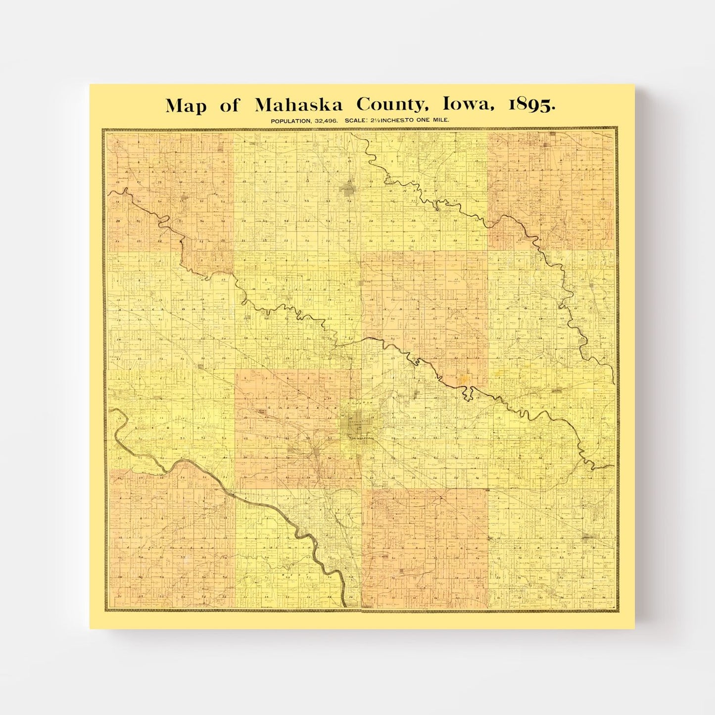 Vintage Map of Mahaska County, Iowa, 1895