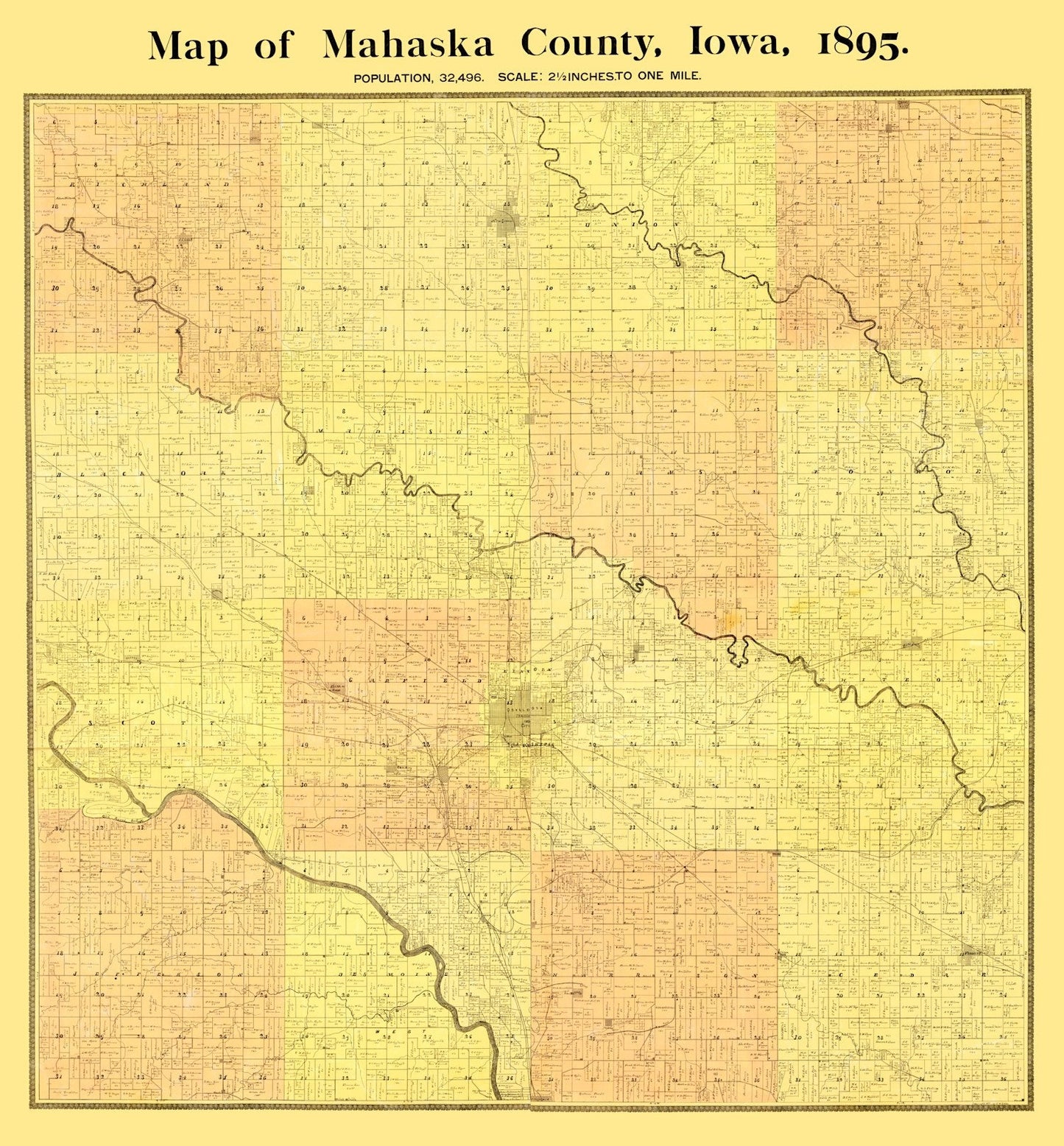 Vintage Map of Mahaska County, Iowa, 1895