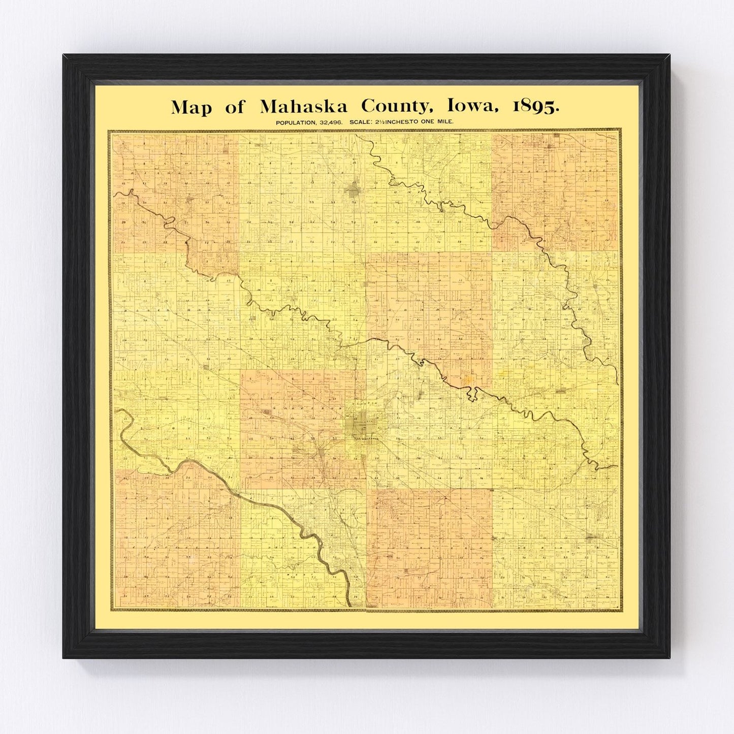 Vintage map of Mahaska County, Iowa, 1895