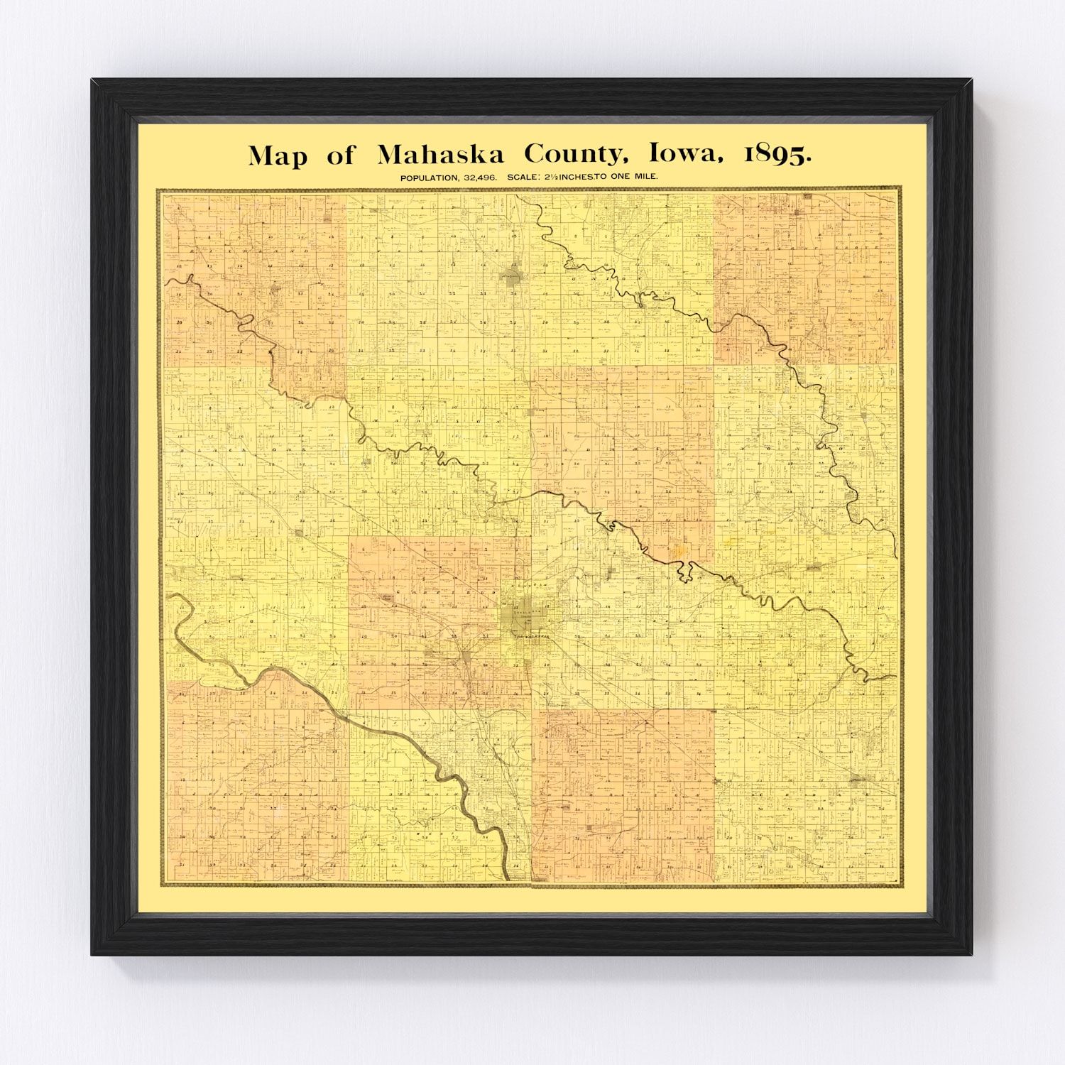 Vintage map of Mahaska County, Iowa, 1895