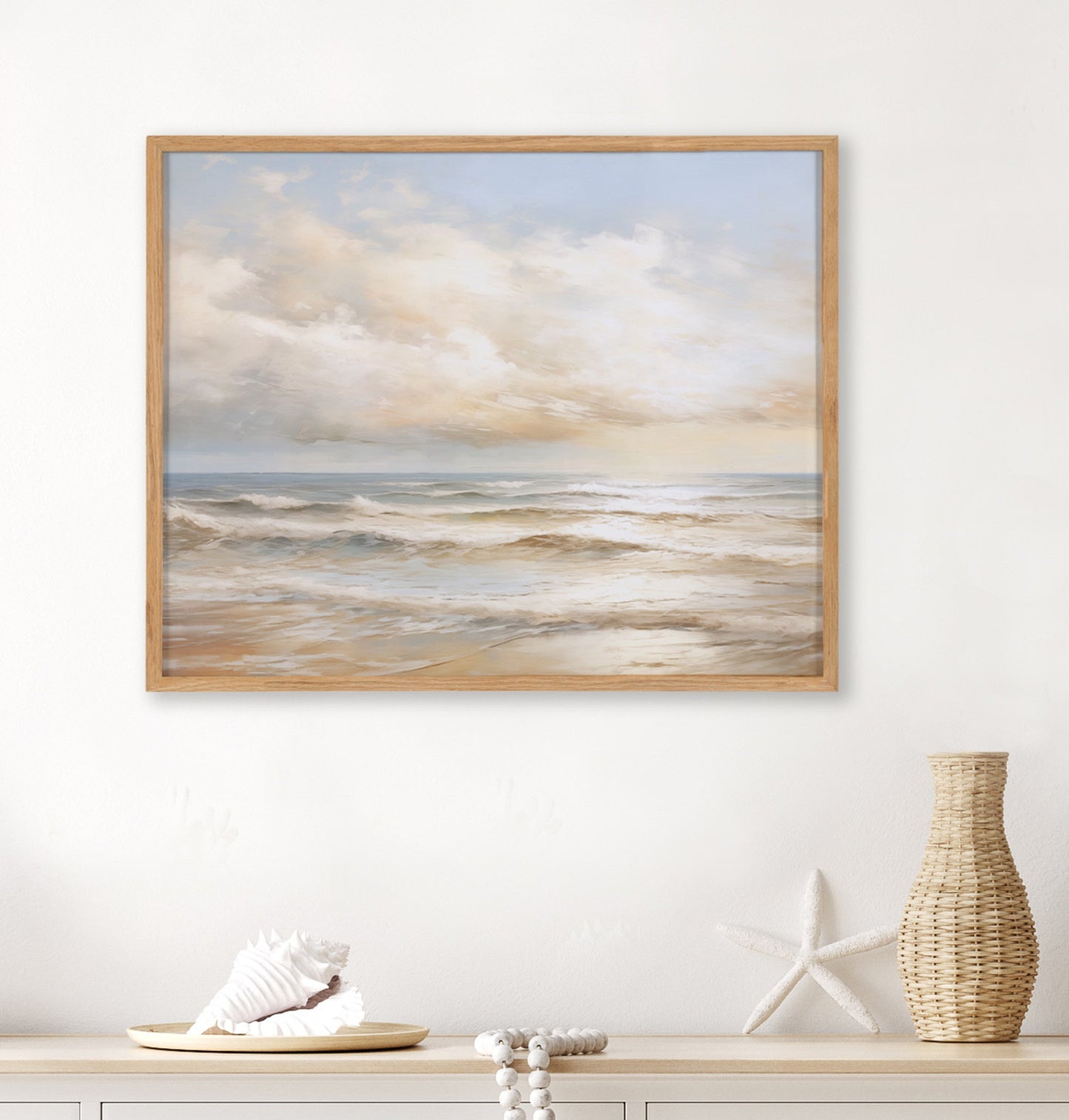 Beach Waves Sunset Coastal Framed Wall Art