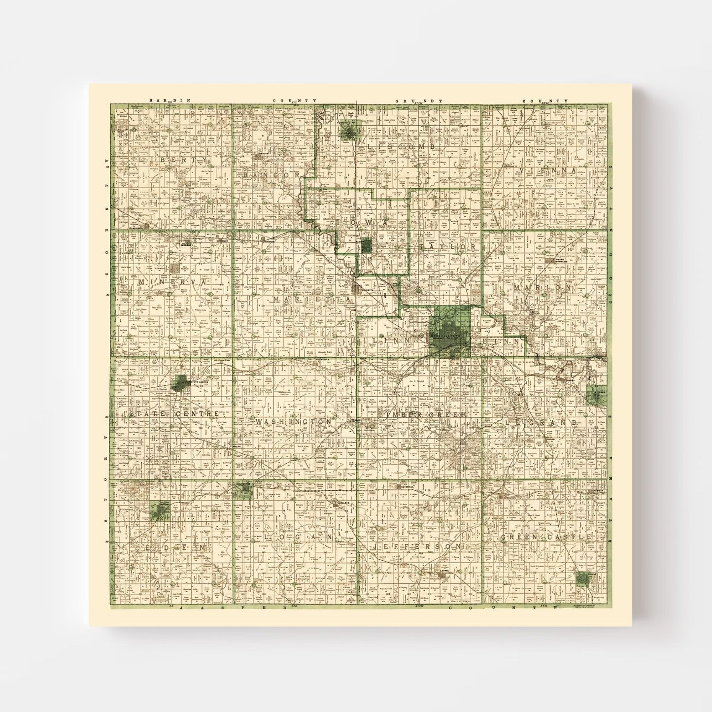 Vintage Map of Marshall County, Iowa, 1896