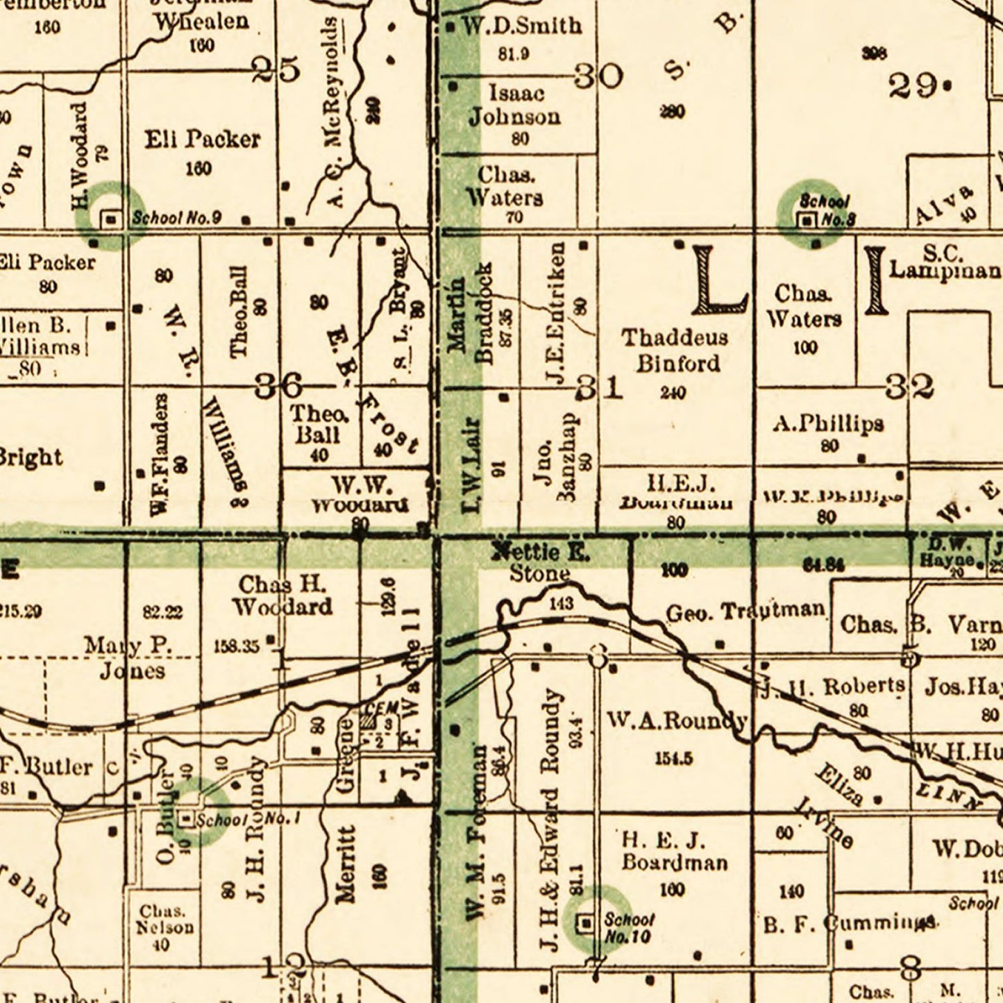 Vintage Map of Marshall County, Iowa, 1896