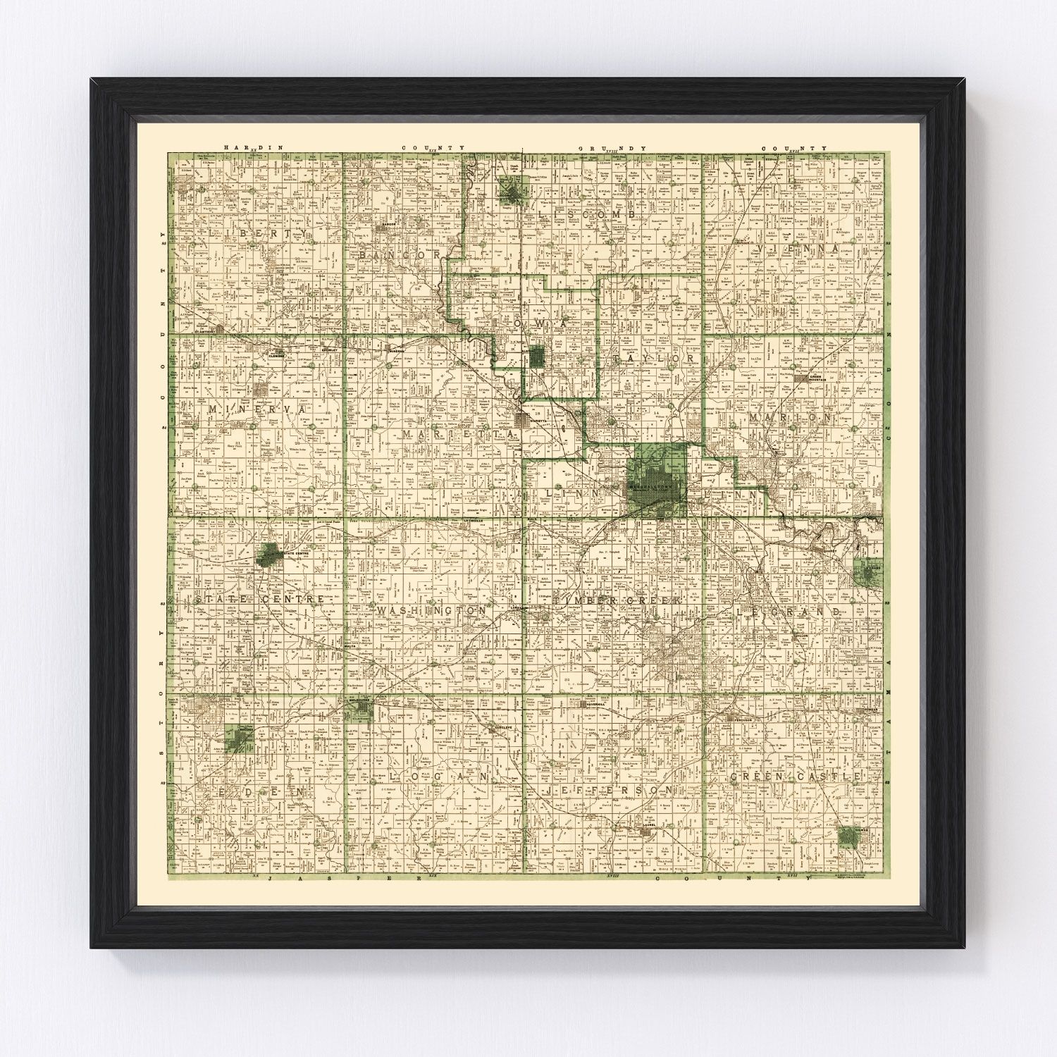 Vintage map of Marshall County, Iowa, 1896