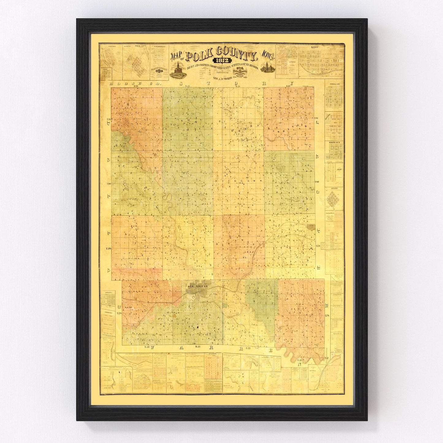vintage map of Polk County, Iowa, 1872