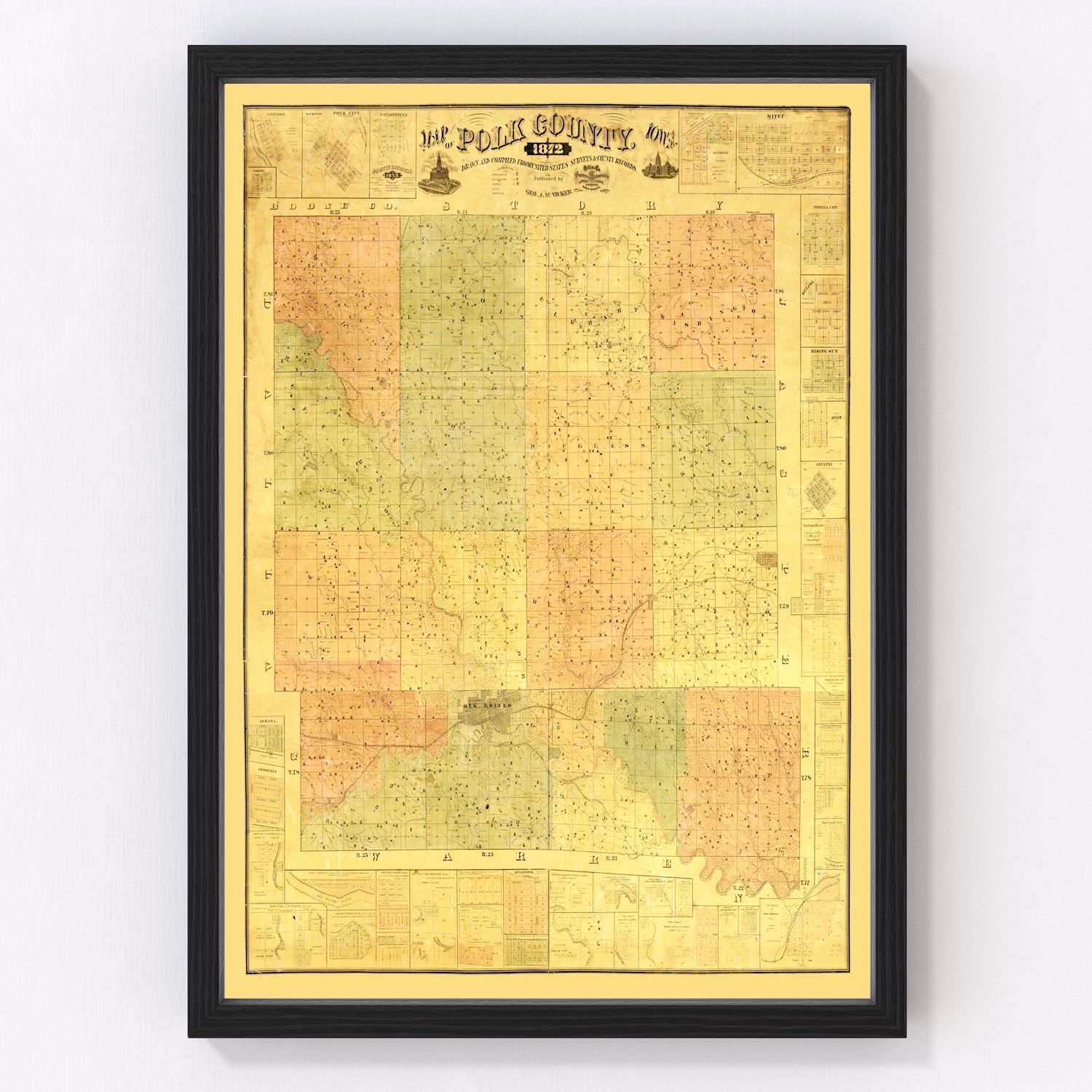 vintage map of Polk County, Iowa, 1872