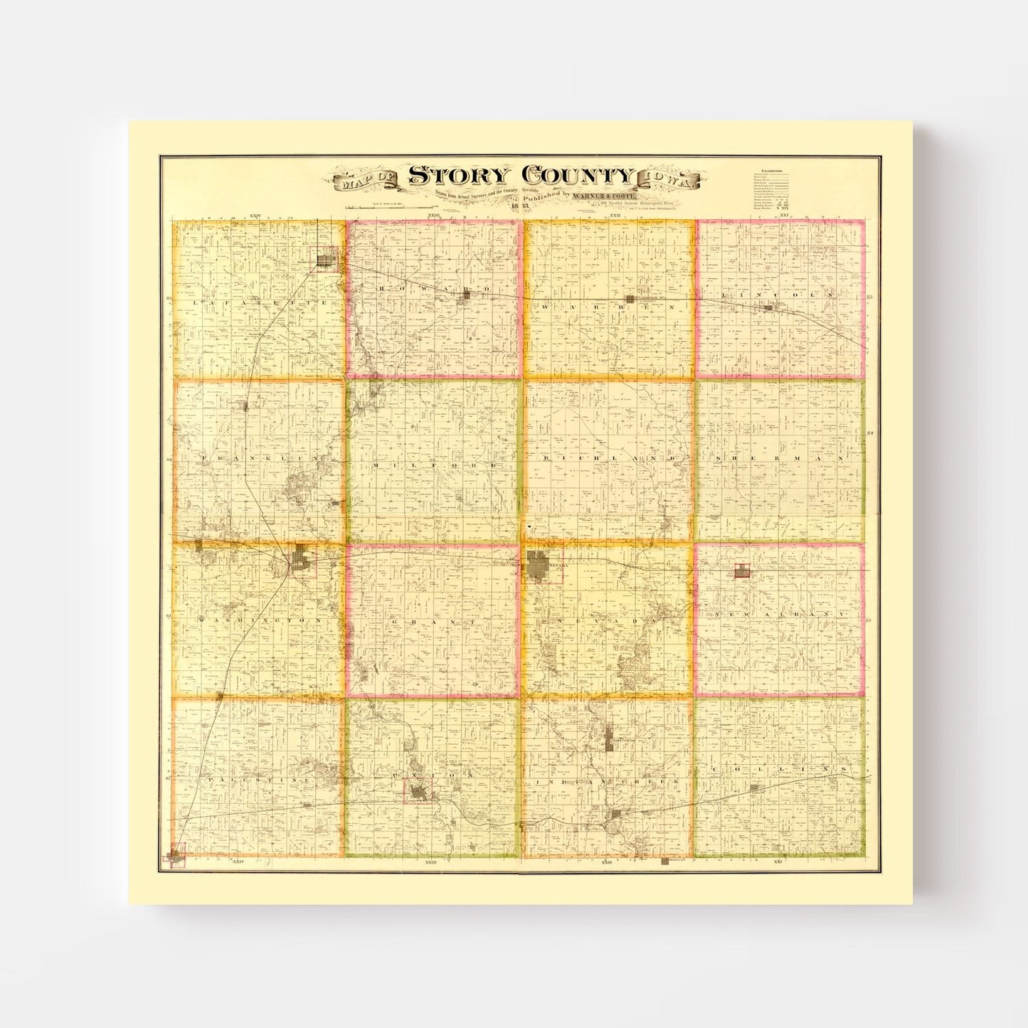 Vintage Map of Story County, Iowa, 1883