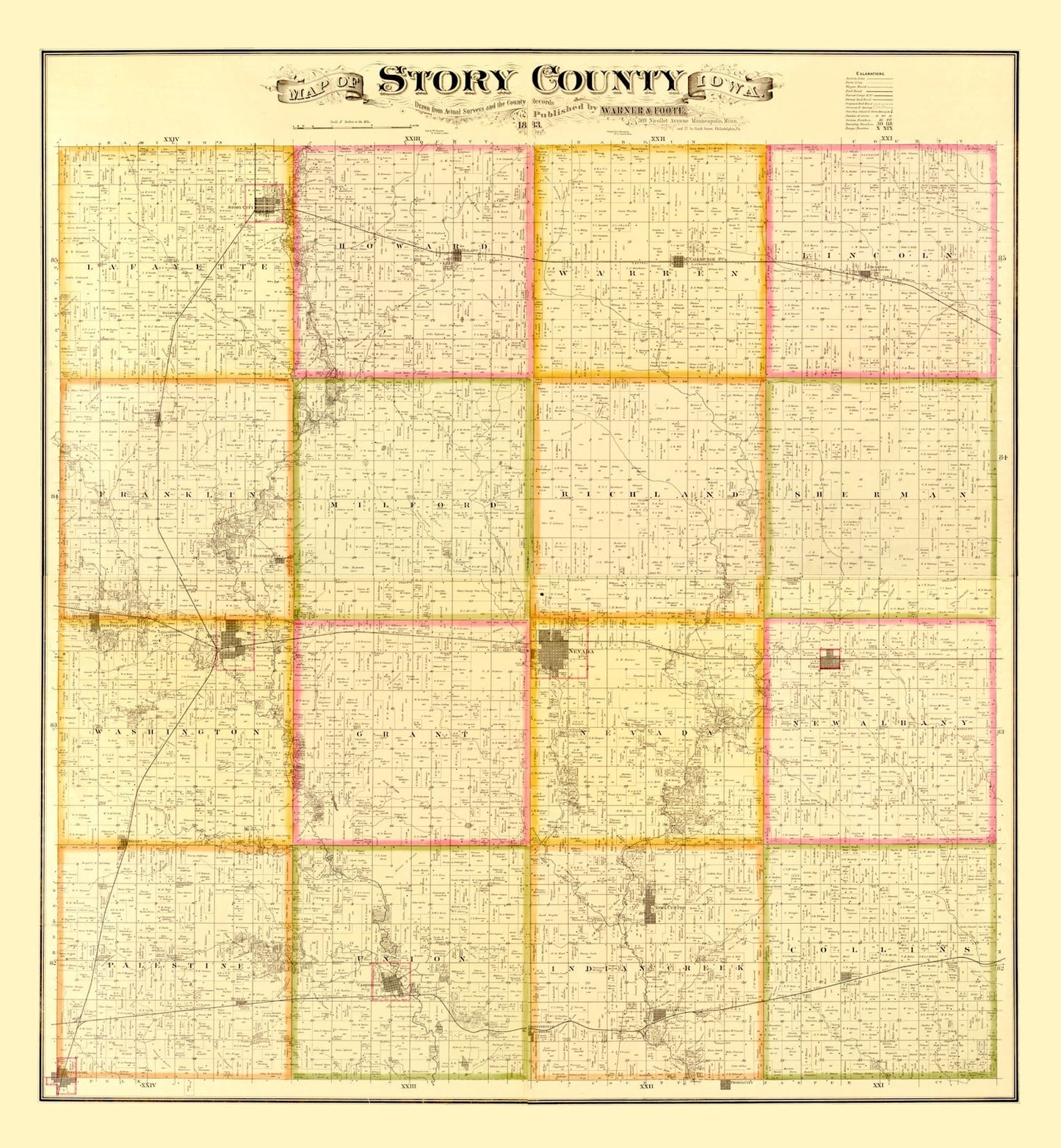Vintage Map of Story County, Iowa, 1883