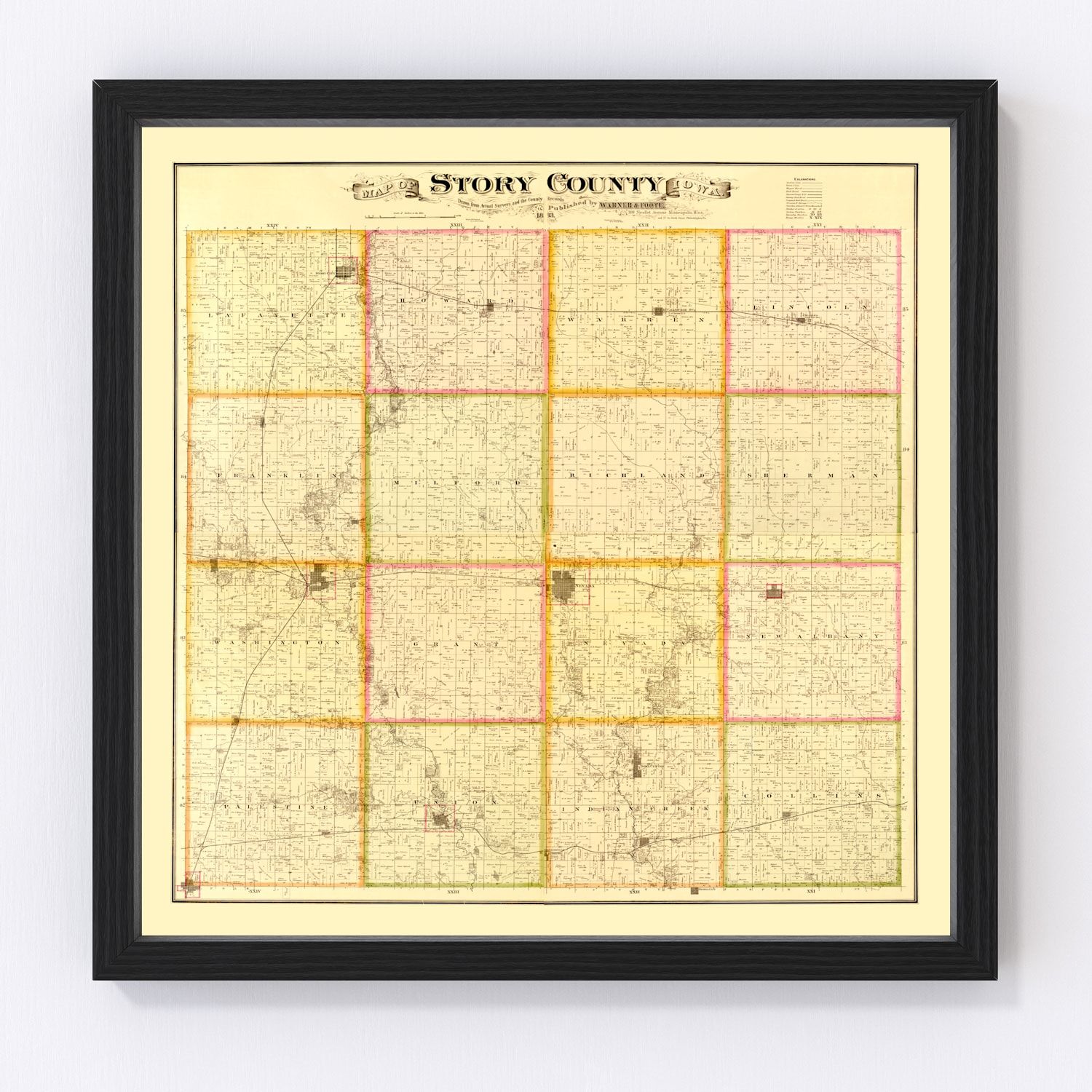Vintage map of Story County, Iowa, 1883