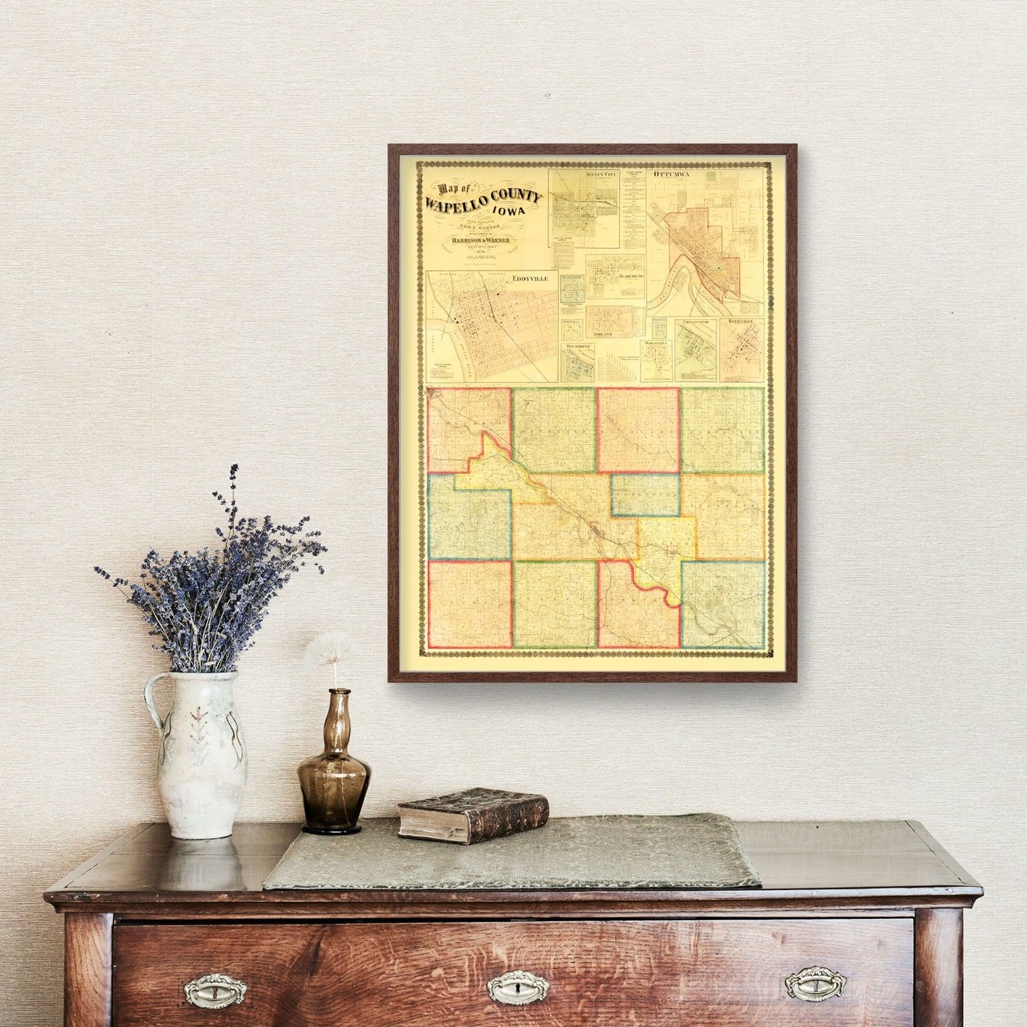 Vintage Map of Wapello County, Iowa, 1870