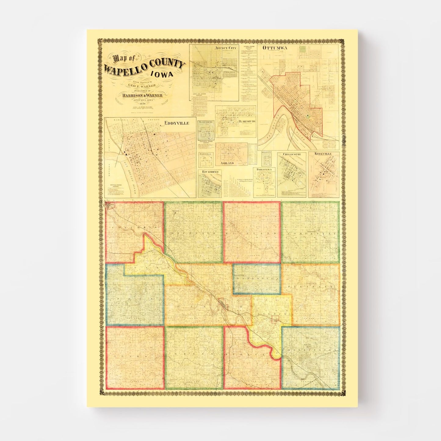 Vintage Map of Wapello County, Iowa, 1870