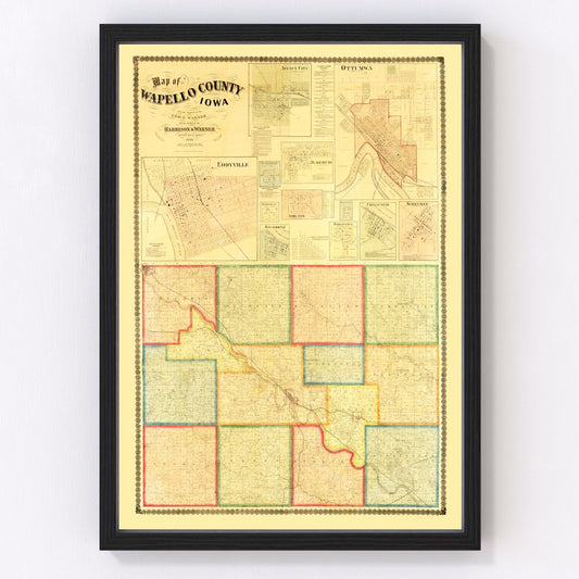 Vintage map of Wapello County, Iowa, 1870, digitally restored