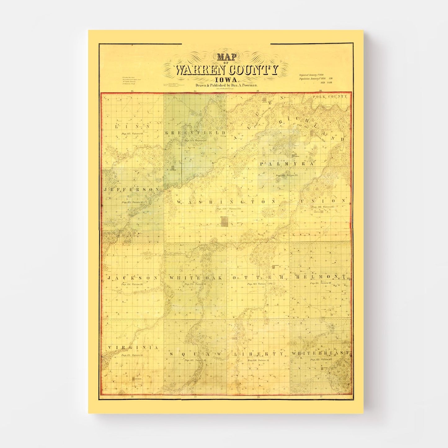Vintage Map of Warren County, Iowa, 1859