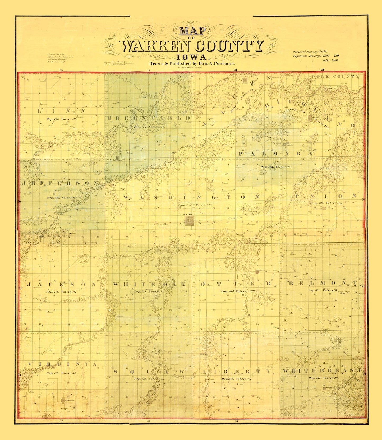 Vintage Map of Warren County, Iowa, 1859