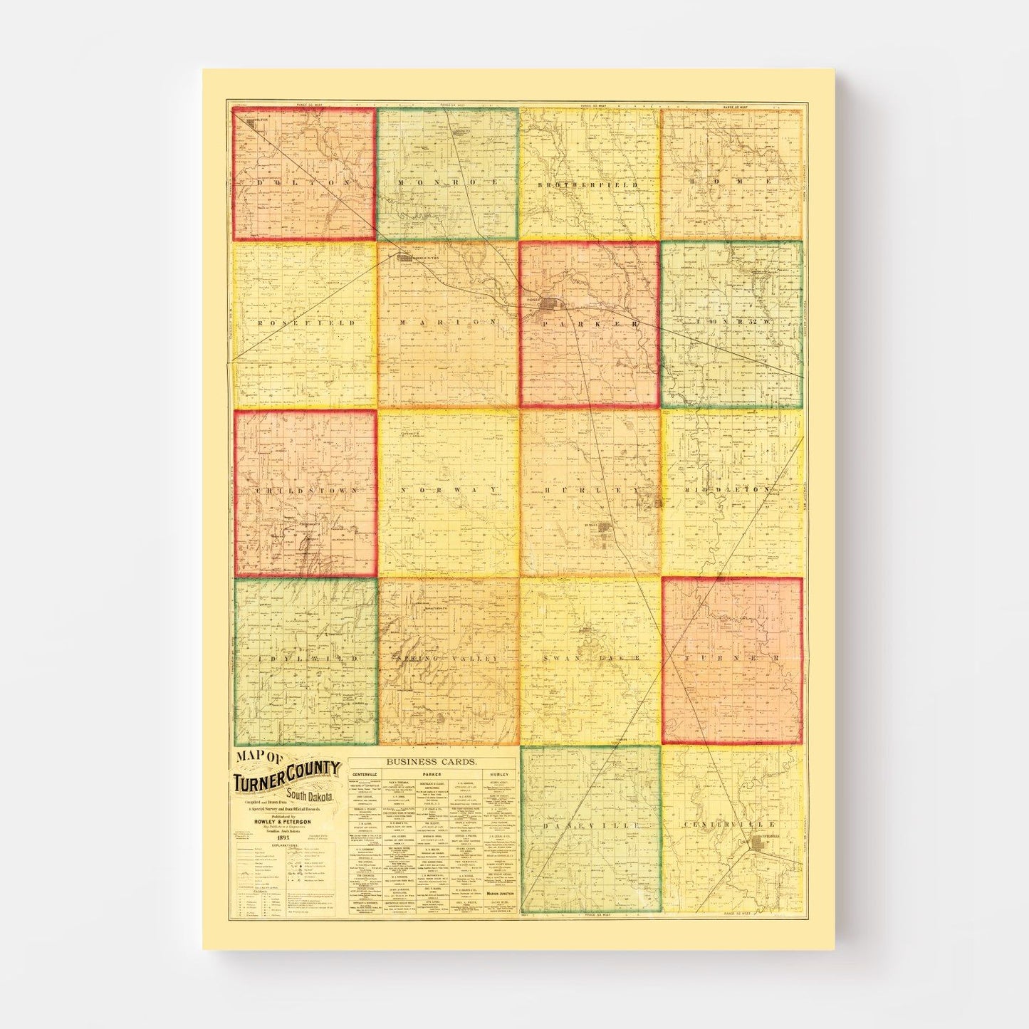 Vintage Map of Turner County, South Dakota, 1893