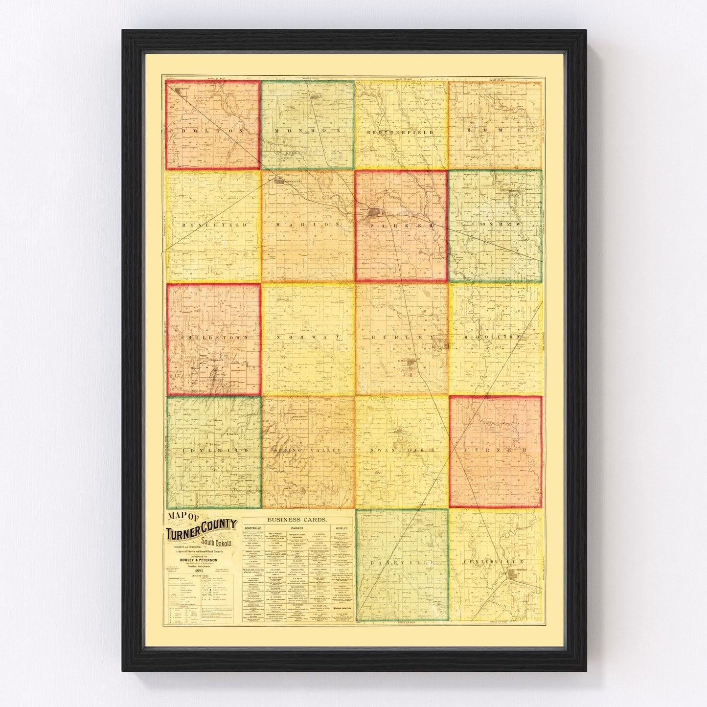 vintage map of Turner County, South Dakota, 1893