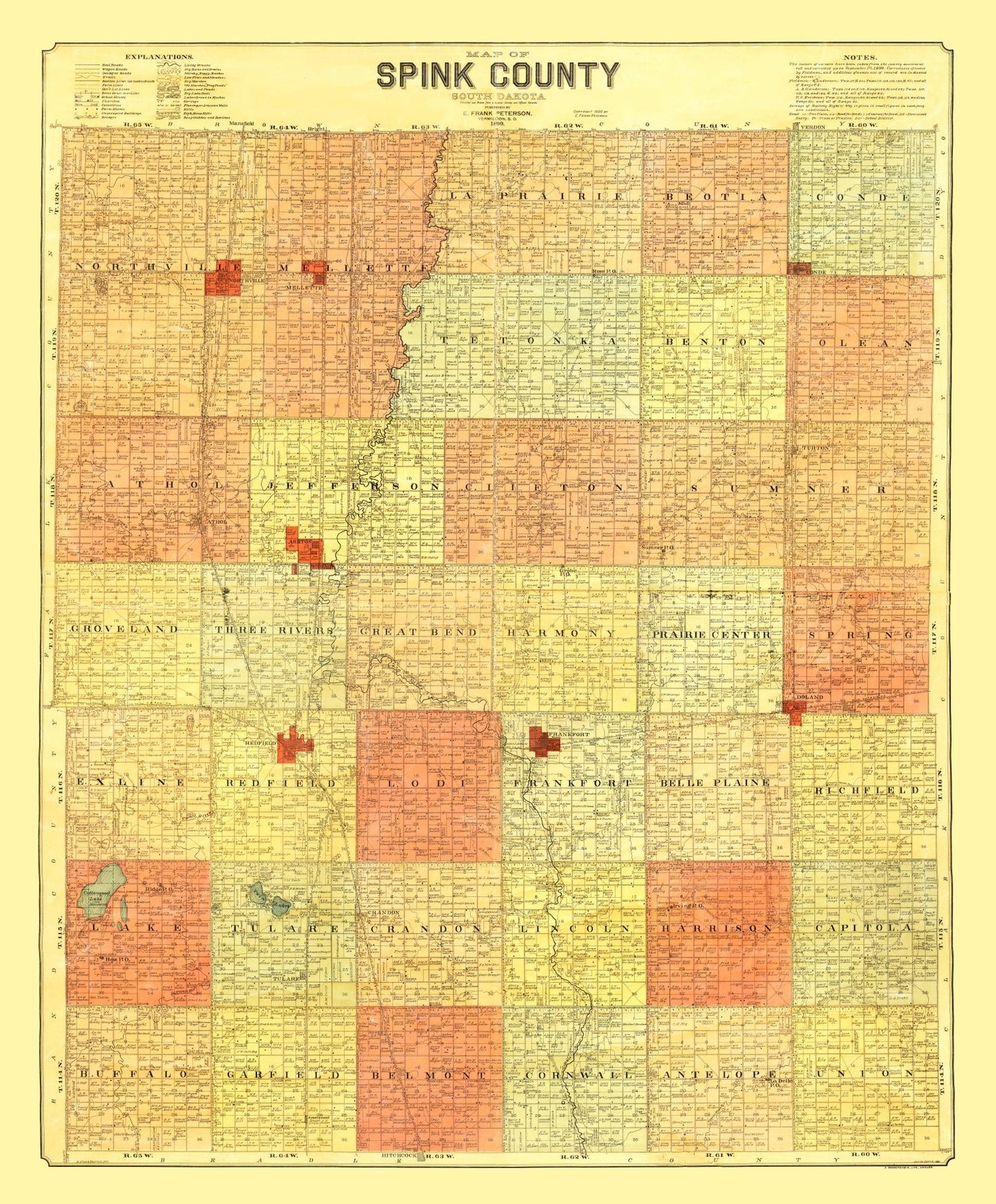 Vintage Map of Spink County, South Dakota, 1899