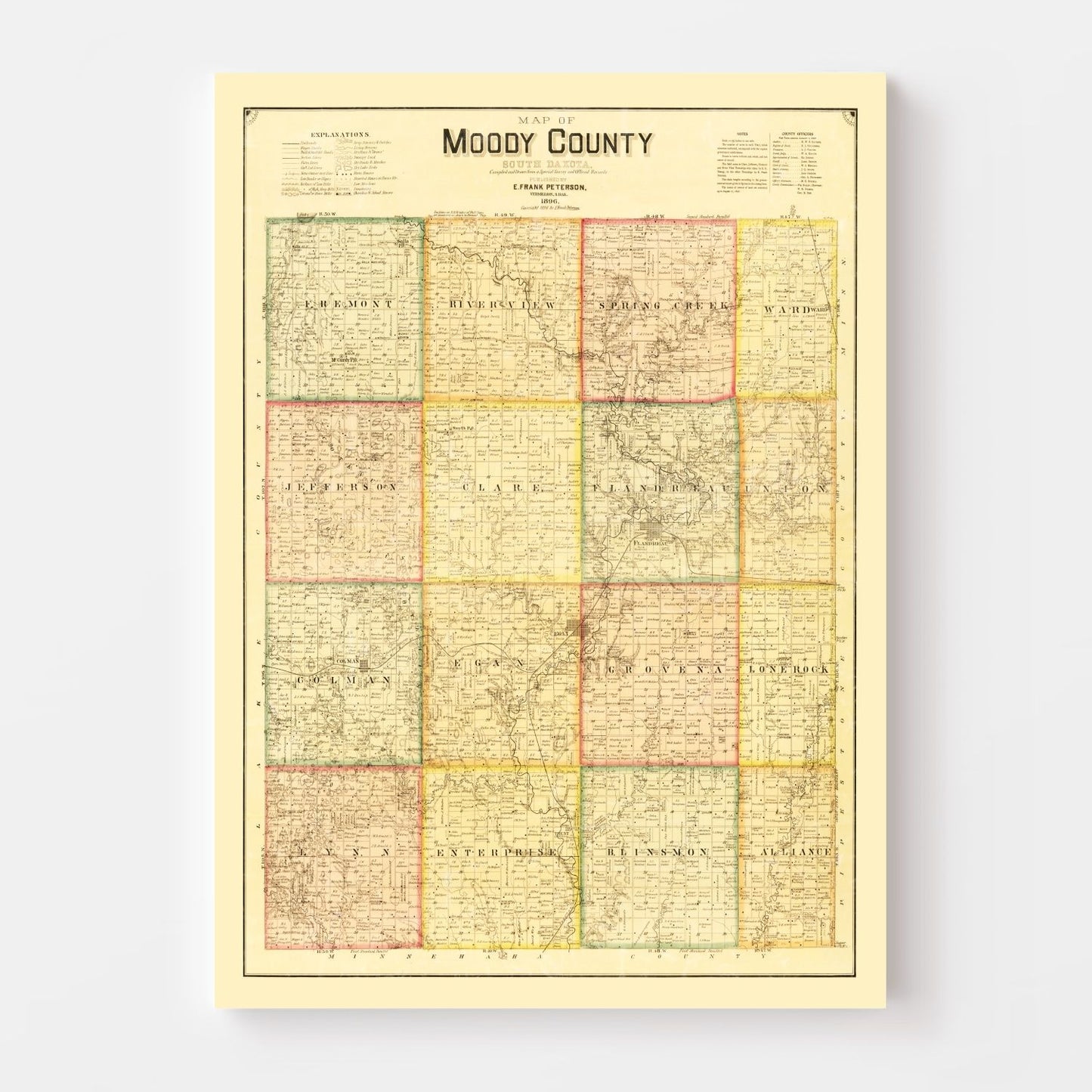 Vintage Map of Moody County, South Dakota, 1896