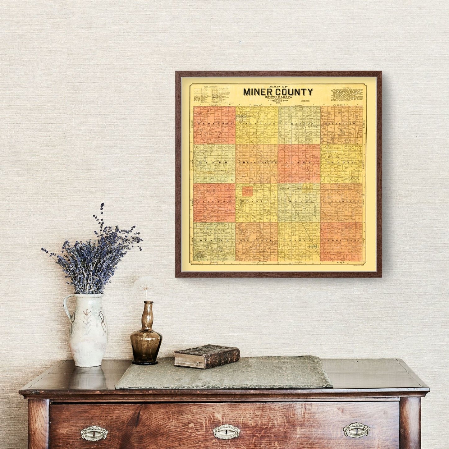 Vintage Map of Miner County, South Dakota, 1898