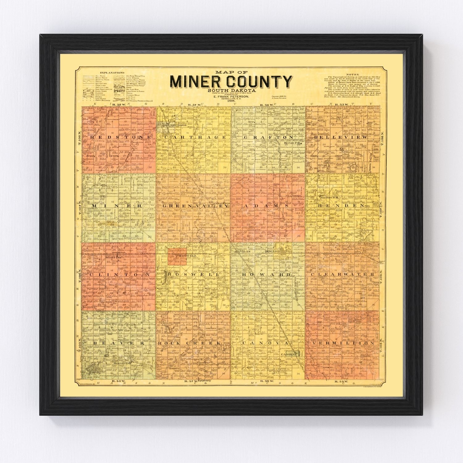 vintage map of Miner County, South Dakota, 1898