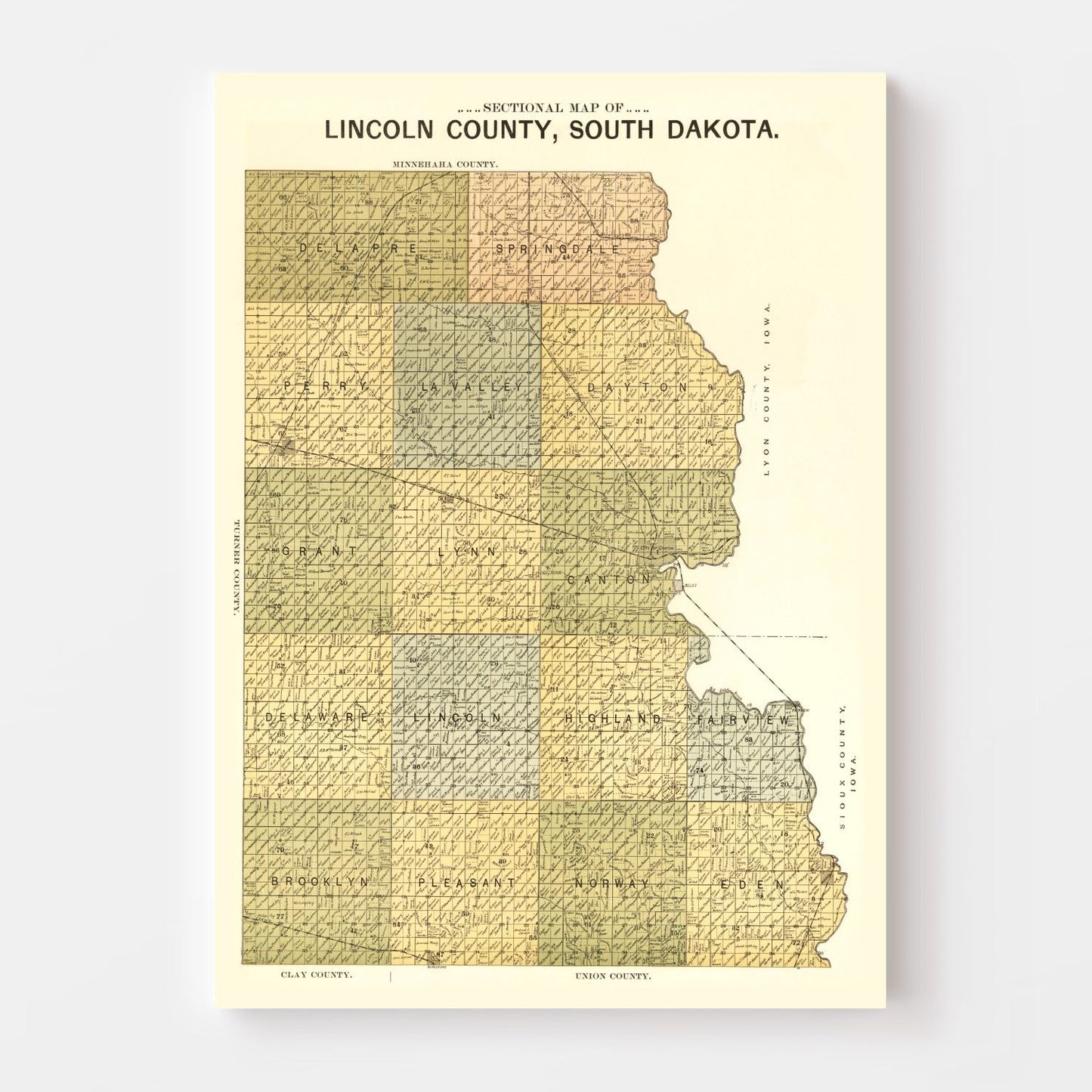 Vintage Map of Lincoln County, South Dakota, 1900