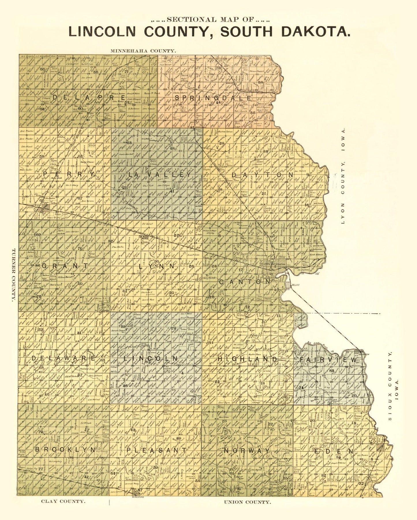 Vintage Map of Lincoln County, South Dakota, 1900
