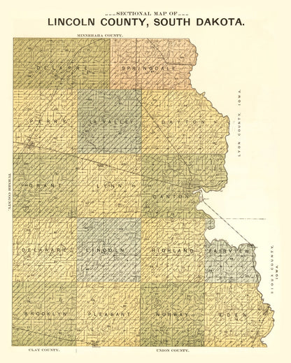 Vintage Map of Lincoln County, South Dakota, 1900