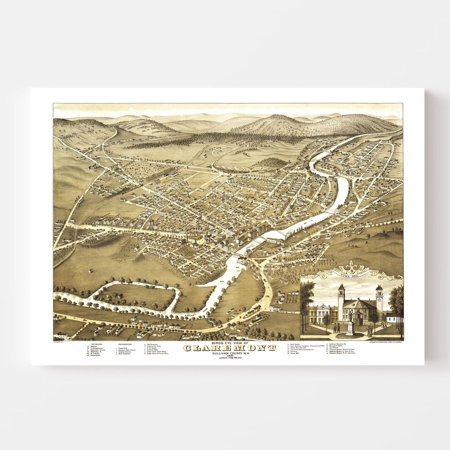 Vintage Map of Claremont, New Hampshire 1877