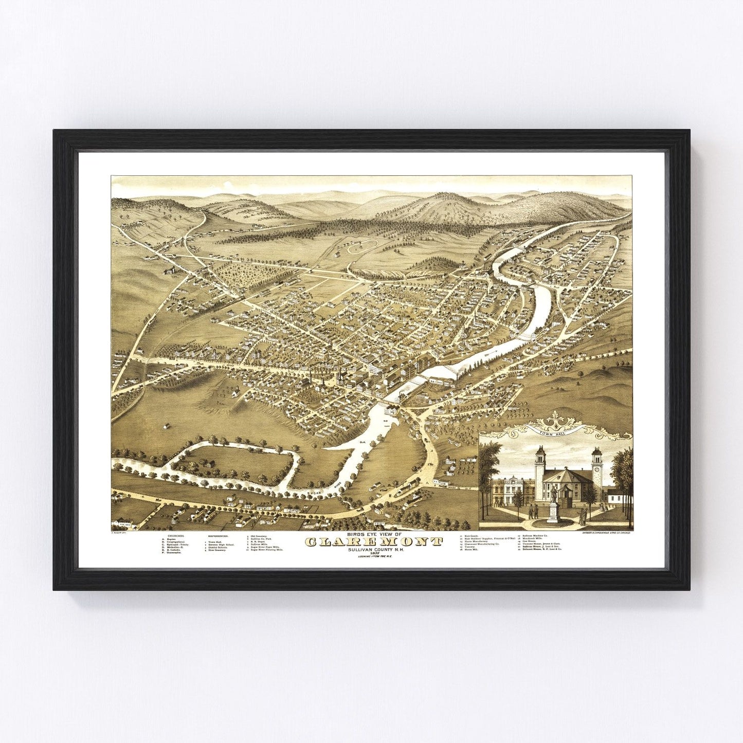 vintage map of Claremont, New Hampshire, 1877