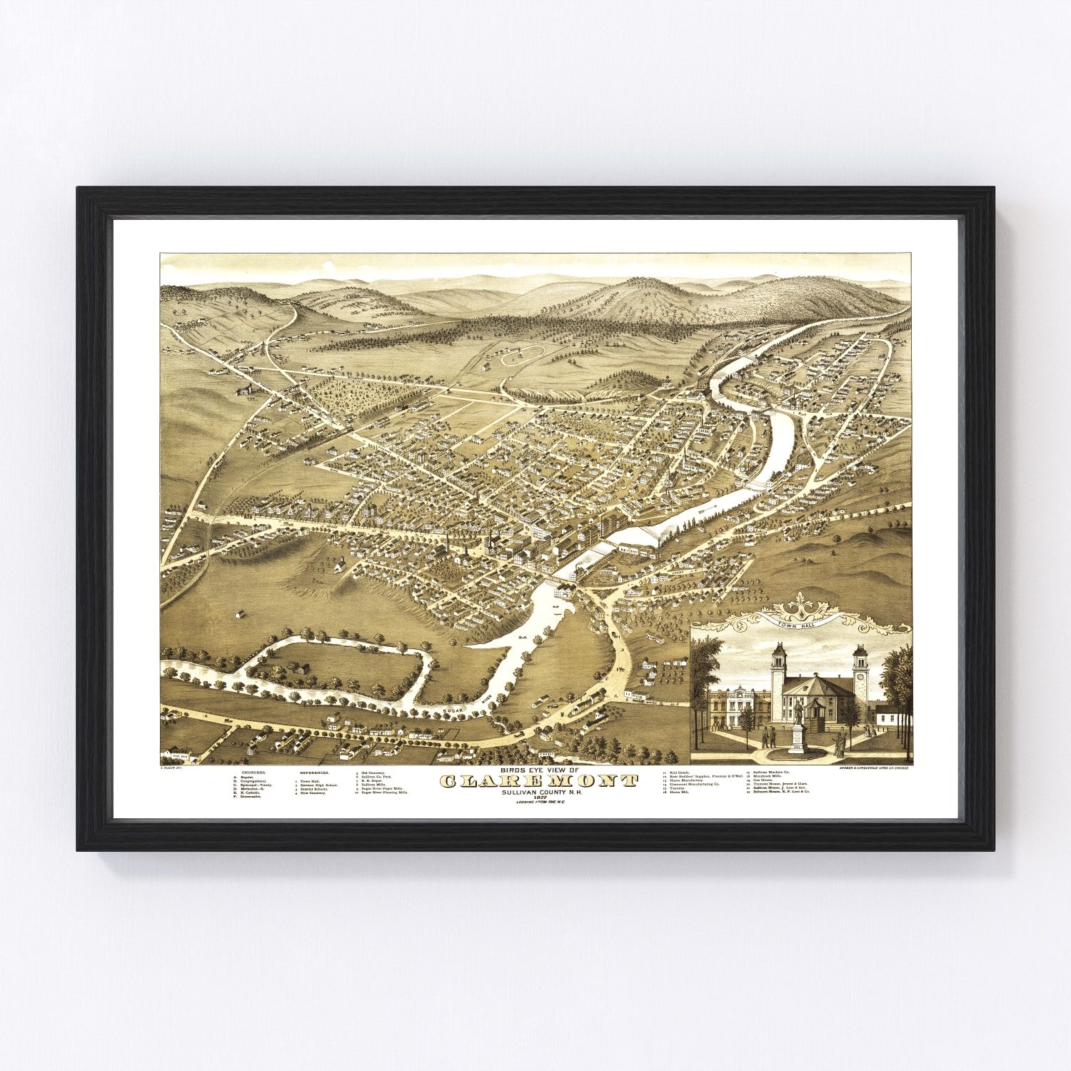 vintage map of Claremont, New Hampshire, 1877