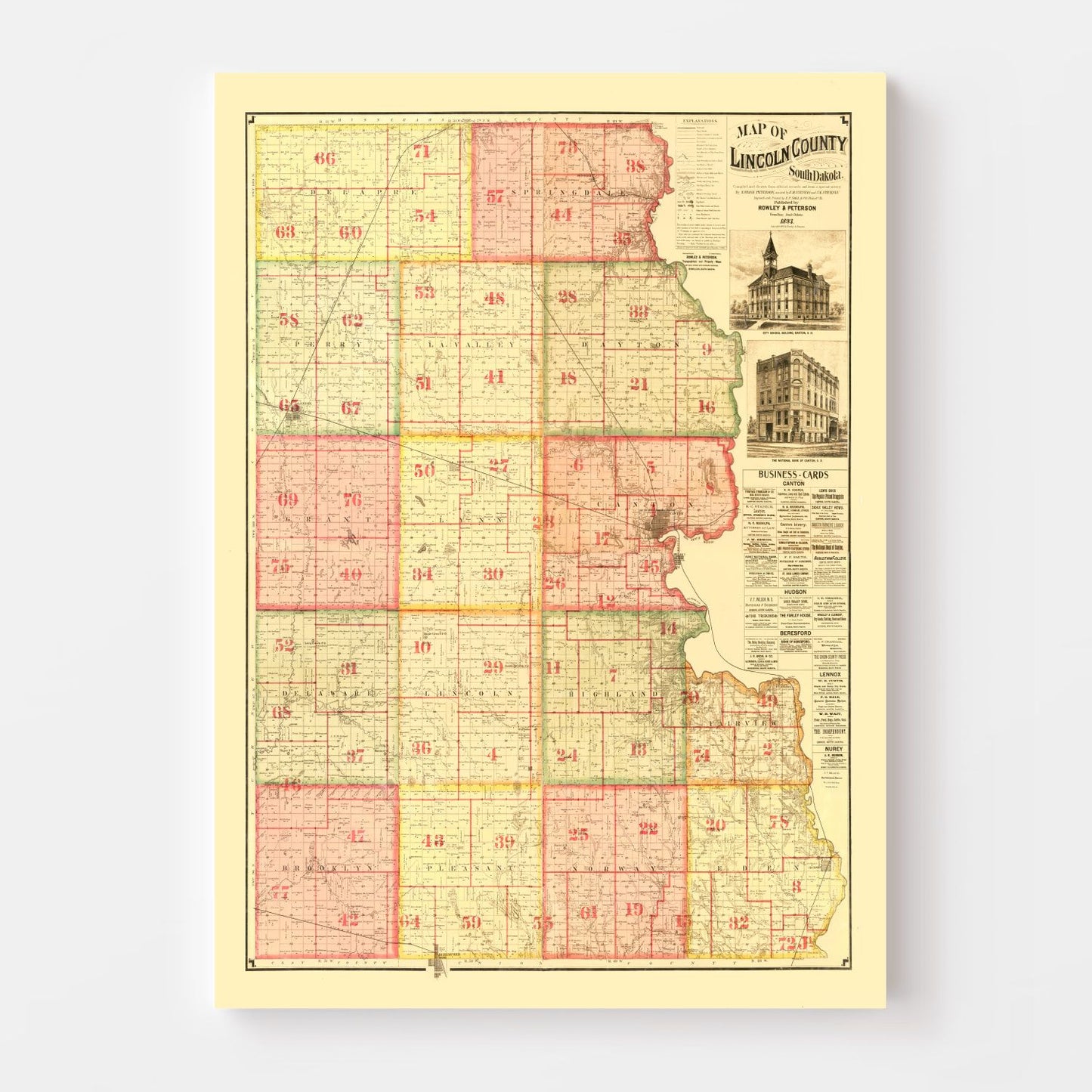 Vintage Map of Lincoln County, South Dakota, 1892