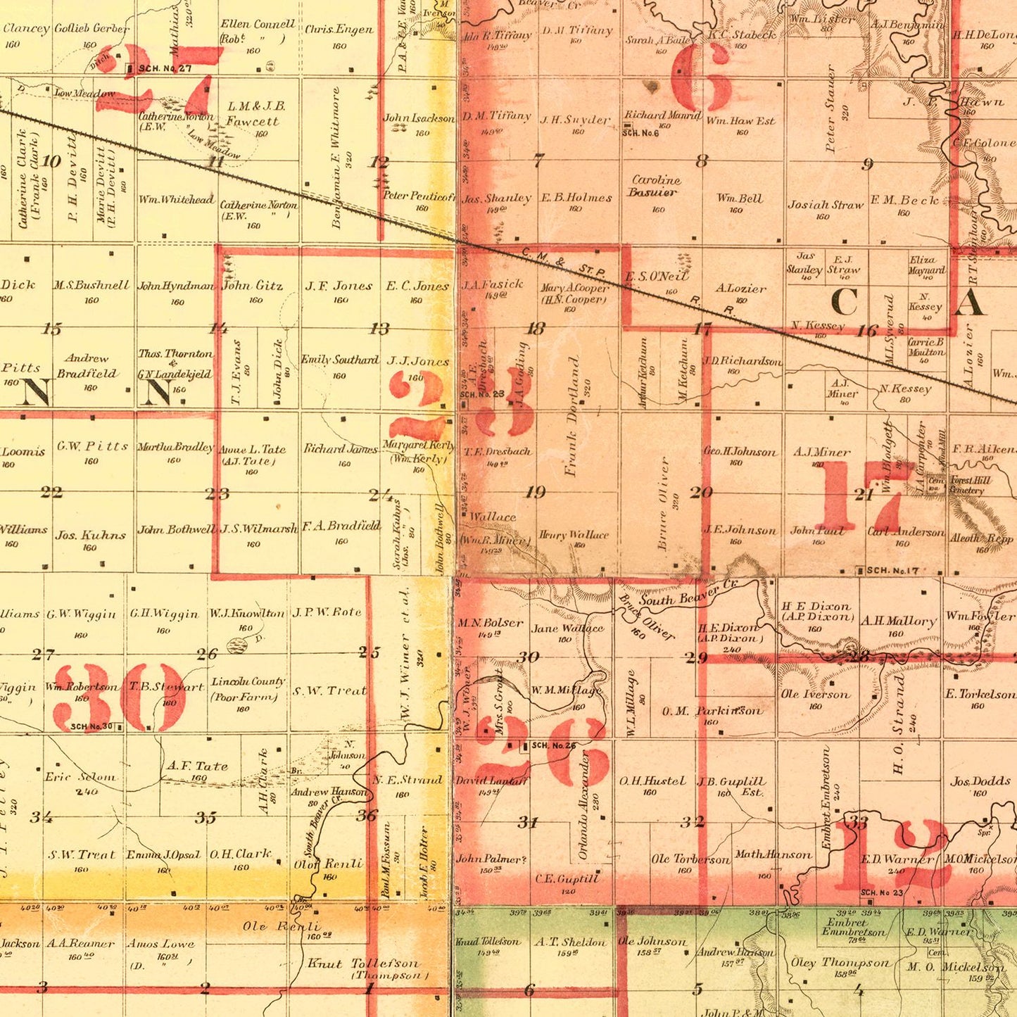 Vintage Map of Lincoln County, South Dakota, 1892