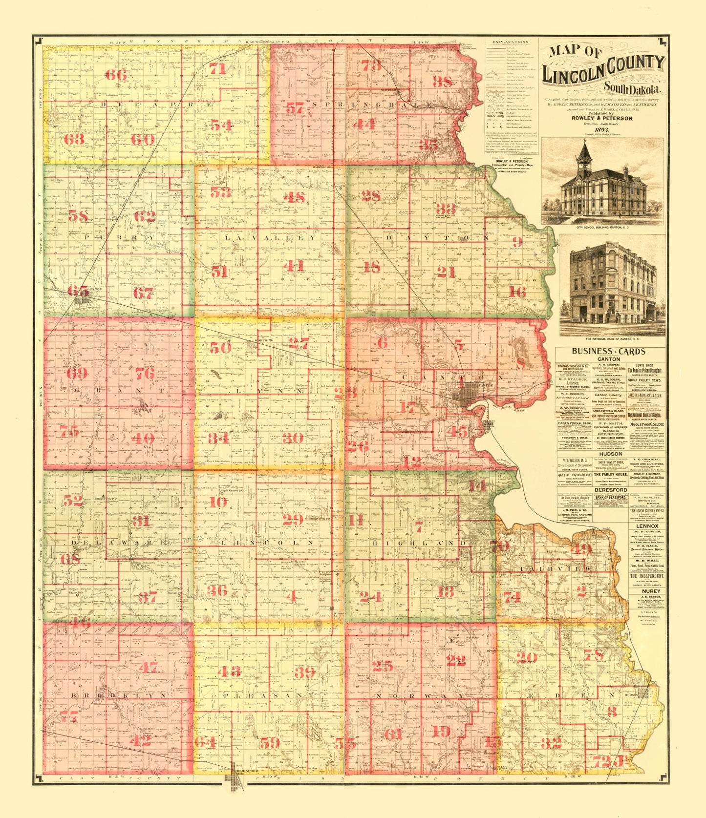 Vintage Map of Lincoln County, South Dakota, 1892