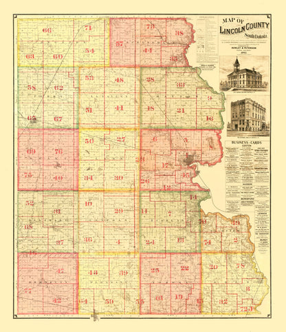 Vintage Map of Lincoln County, South Dakota, 1892