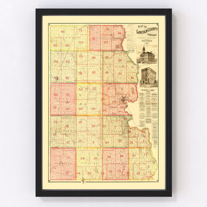 vintage map of Lincoln County, South Dakota, Sioux Falls and Canton, 1892