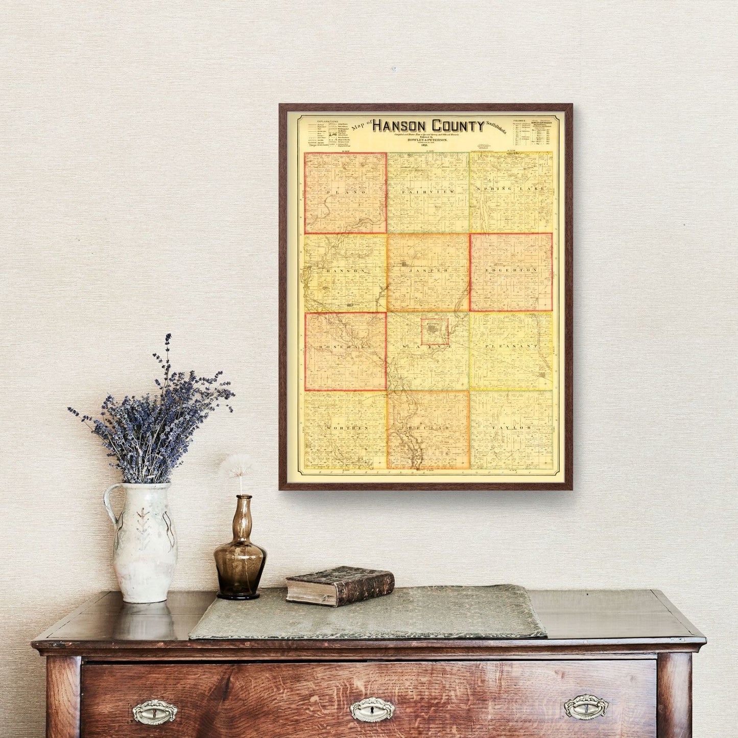 Vintage Map of Hanson County, South Dakota, 1893
