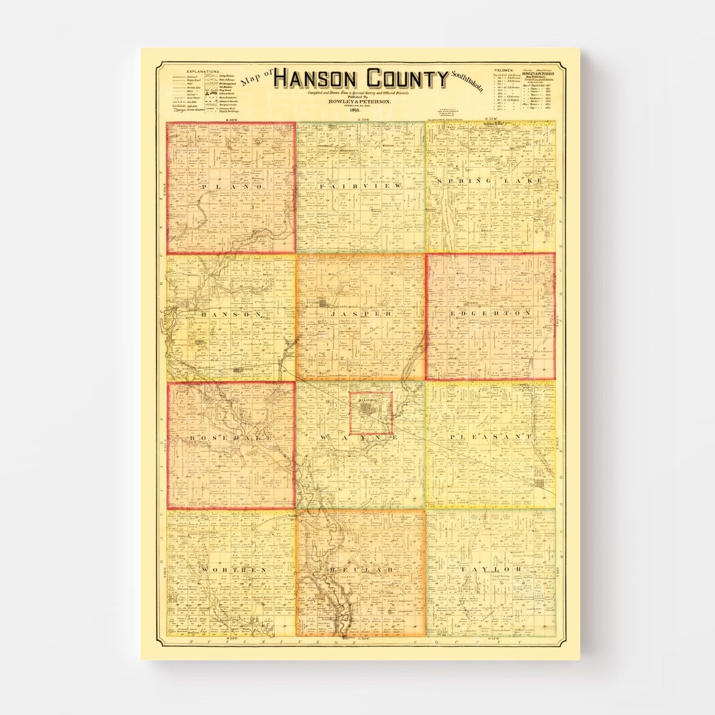 Vintage Map of Hanson County, South Dakota, 1893