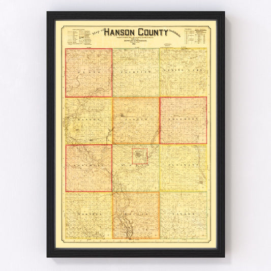 Vintage map of Hanson County, South Dakota, 1893
