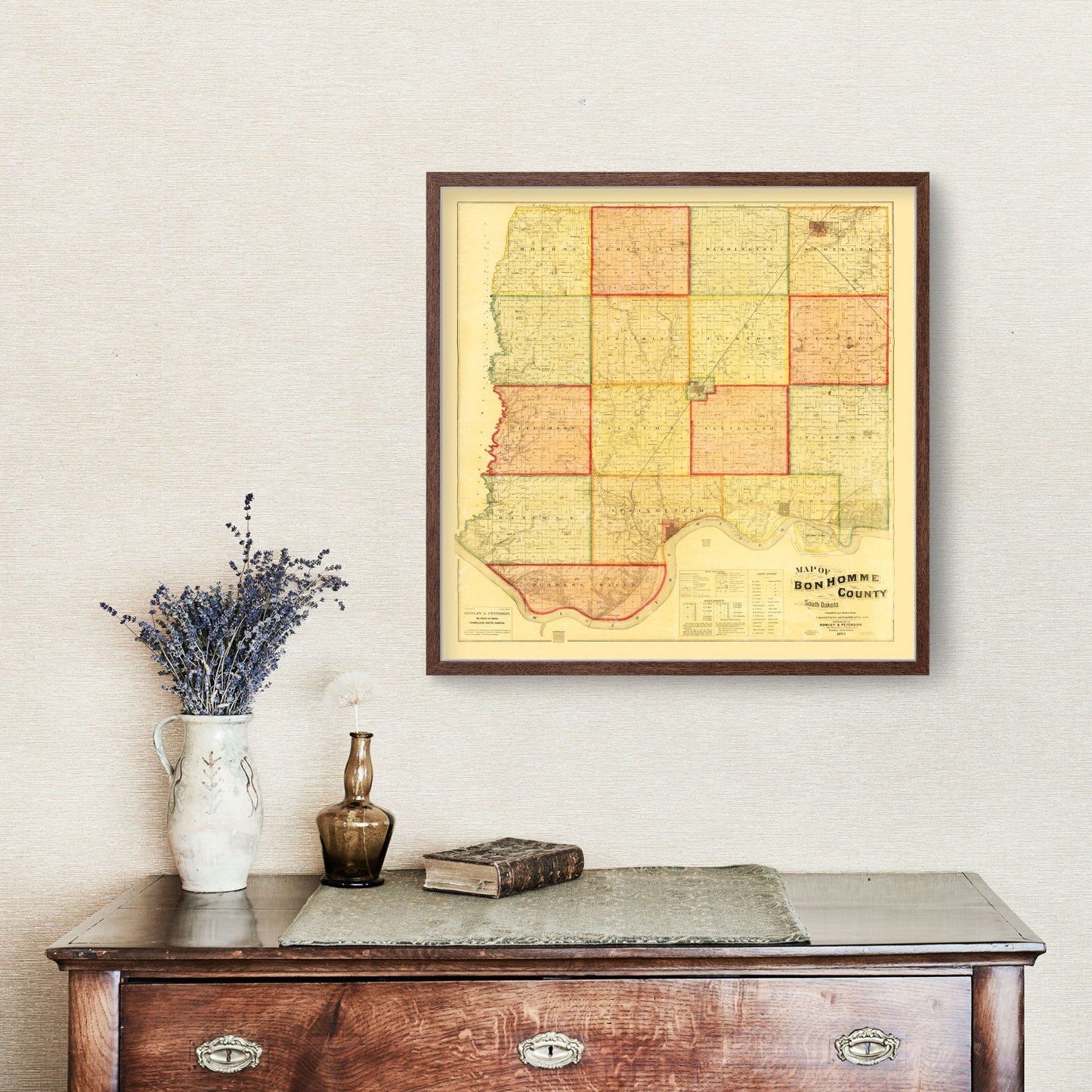 Vintage Map of Bon Homme County, South Dakota, 1893