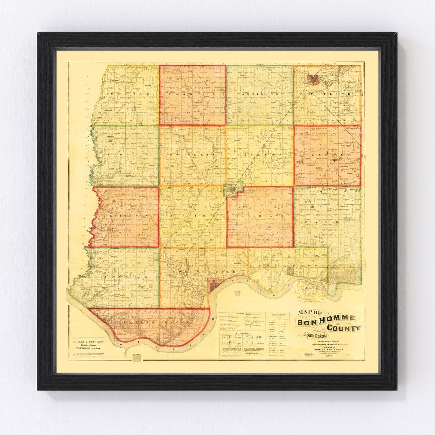 vintage map of Bon Homme County, South Dakota, 1893