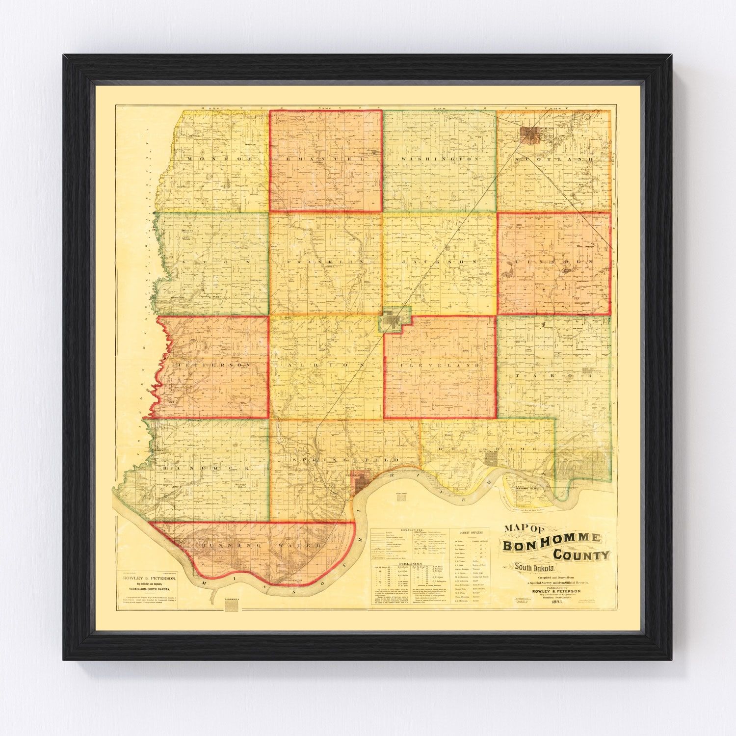 vintage map of Bon Homme County, South Dakota, 1893